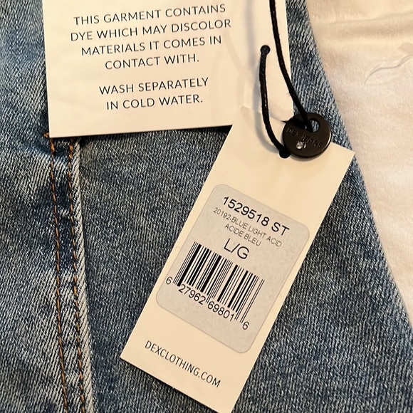 DEX jean jacket. Distressed edge. Stretchy denim. - Picture 8 of 8